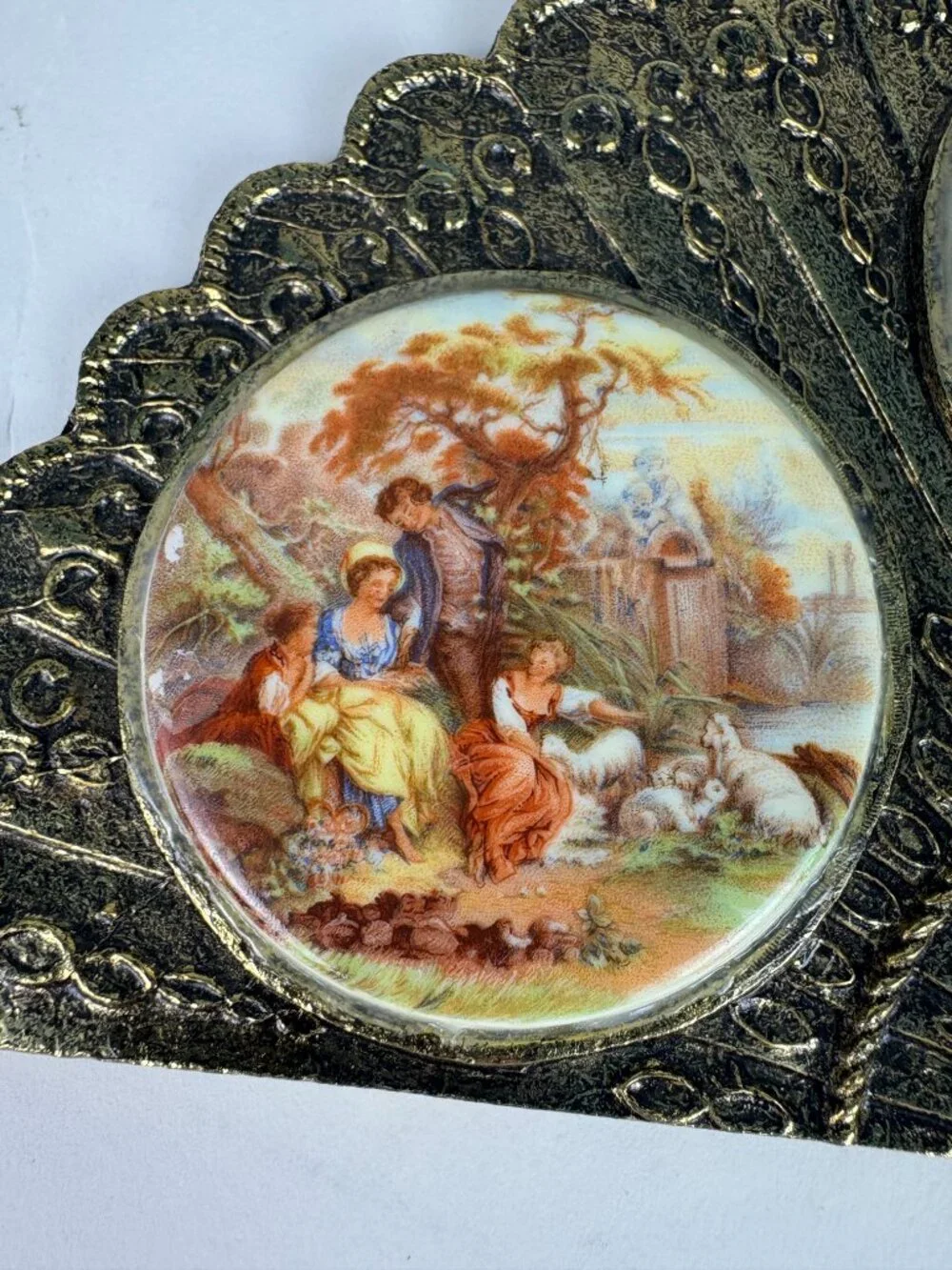 Vintage 24K Gold Plated Romantic Wall Plaque | Fragonard Style Courting Scenes